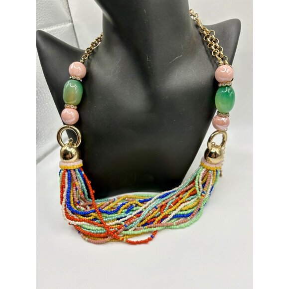 Boho Rainbow Seed Bead MultiStrand Beaded Necklace - Picture 1 of 3